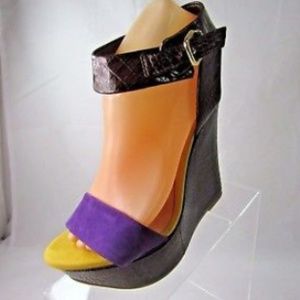 Schutz Size 8 M Purple Yellow/Brown Wedge Shoes